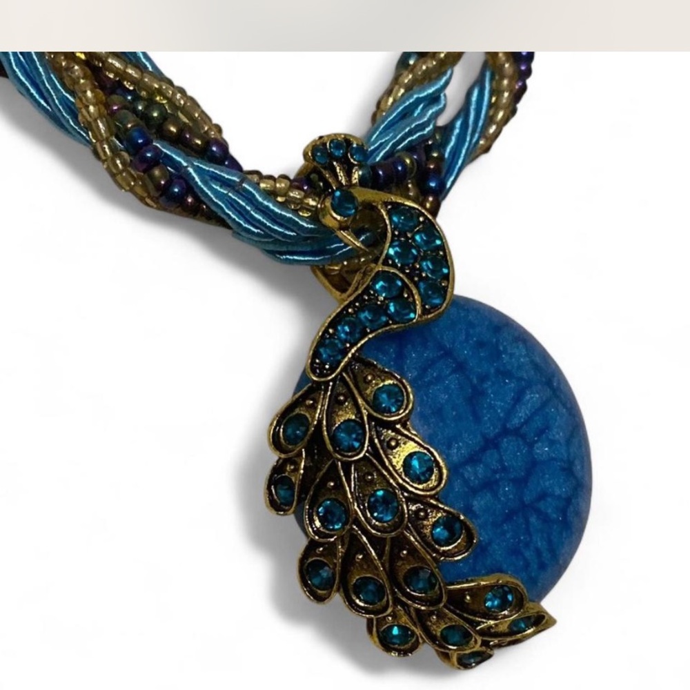 Bohemian Blue and Gold Necklace with Striking Pendant